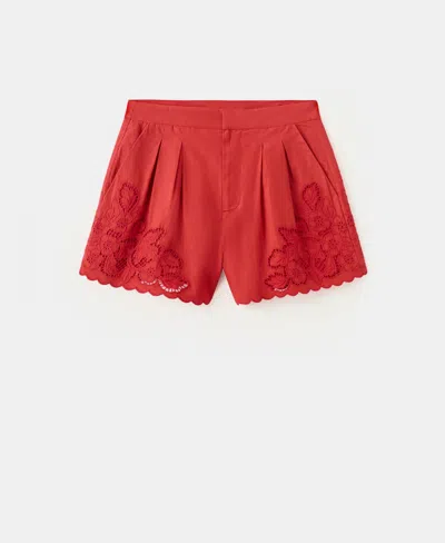 Mango Women's Lace Accents Embroidered Shorts In Red