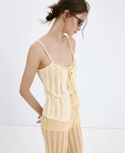 Mango Knit Top With Lace Accents In Pastel Yellow