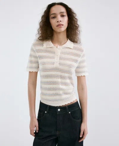Mango Women's Lace Accents Striped Knit Sweater In Transparent