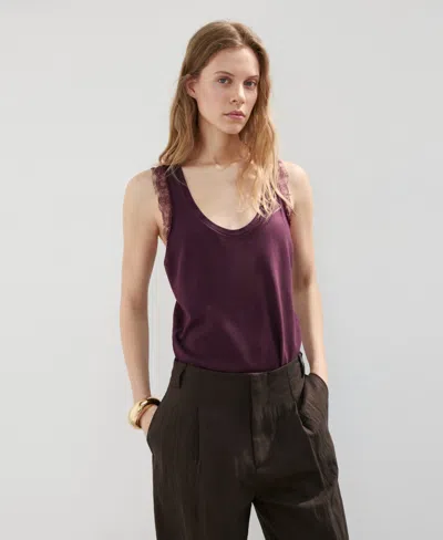 Mango Lace Back Sweater Tank In Purple
