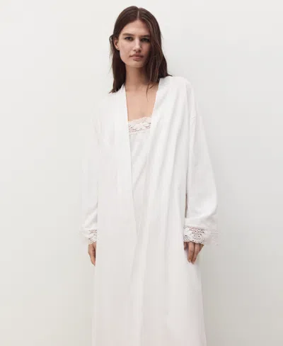 Mango Women's Lace Cotton Robe In White