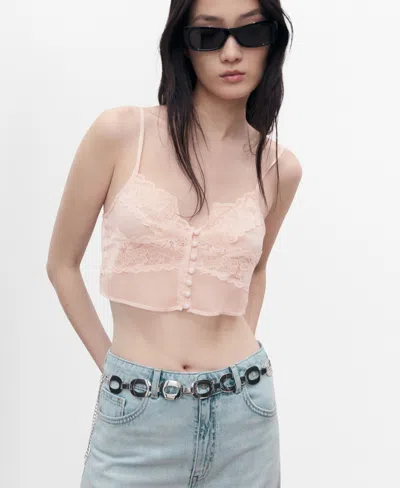 MANGO WOMEN'S LACE CROP TOP