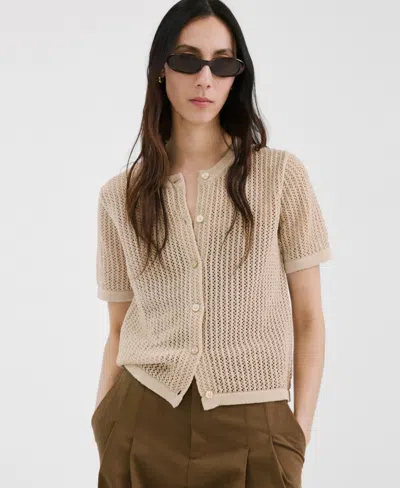 Mango Women's Lace Design Short-sleeved Knitted Cardigan Sweater In Brown