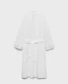 Mango Lace Trim Tie Waist Cotton Robe In White