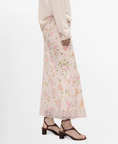 MANGO WOMEN'S LACE DETAIL FLORAL SKIRT