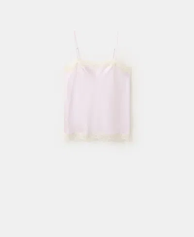 Mango Women's Lace Detail Satin Top In Purple