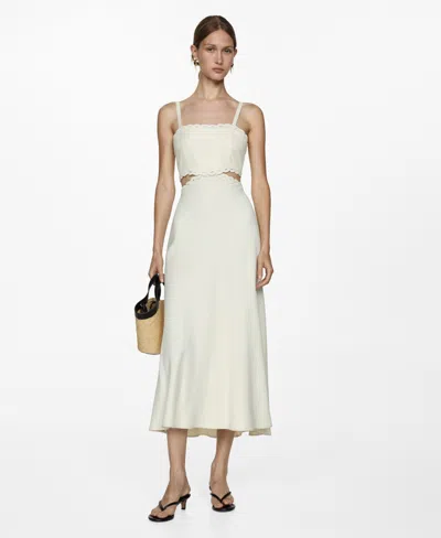 Mango Women's Lace Detail Slit Dress In Ecru