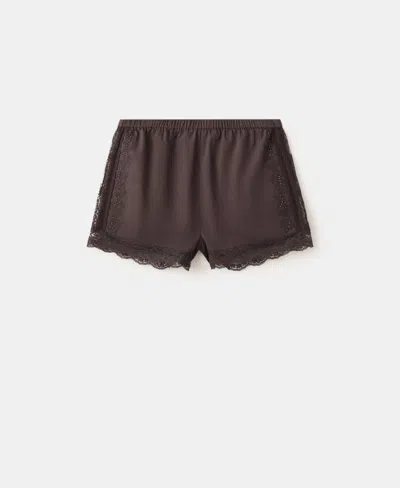 Mango Women's Lace Detail Straight Shorts In Brown