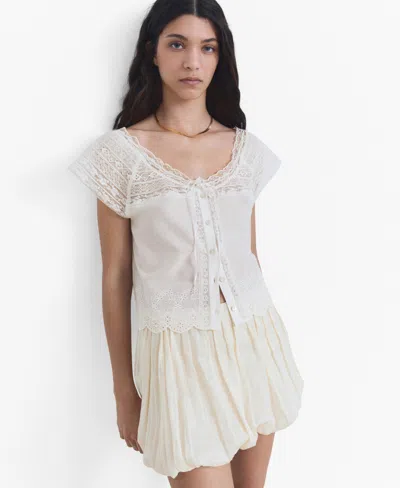 Mango Women's Lace Details Cotton Blouse In White