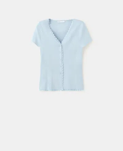 Mango Women's Lace Details Fine Knit Cardigan In Blue