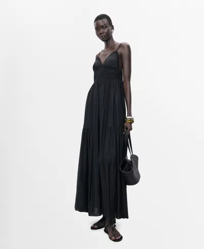 MANGO WOMEN'S LACE DETAILS LONG DRESS