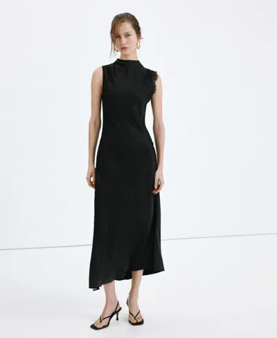 Mango Lace Sleeveless Satin Maxi Dress In Black