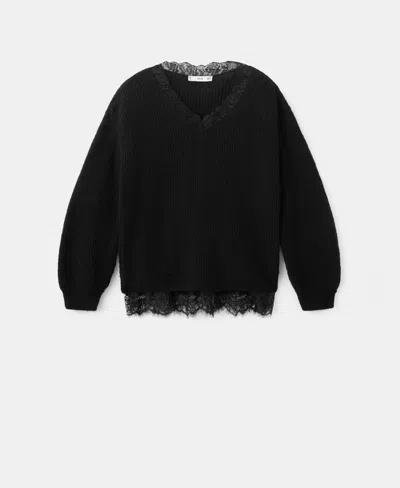 Mango Women's Lace Knit Jumper Sweater In Black