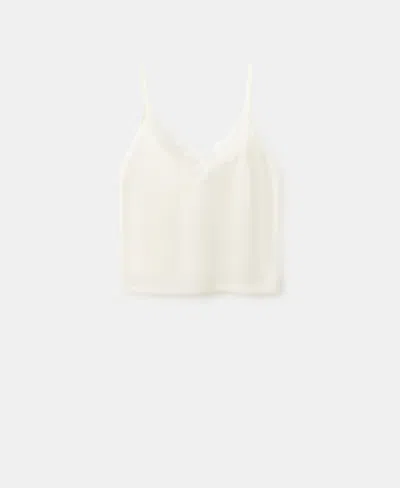 Mango Top With Lace Neck In Ecru