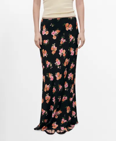 MANGO WOMEN'S LACE TRIM FLORAL SKIRT