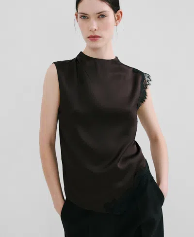 Mango Women's Lace Trim Top In Black