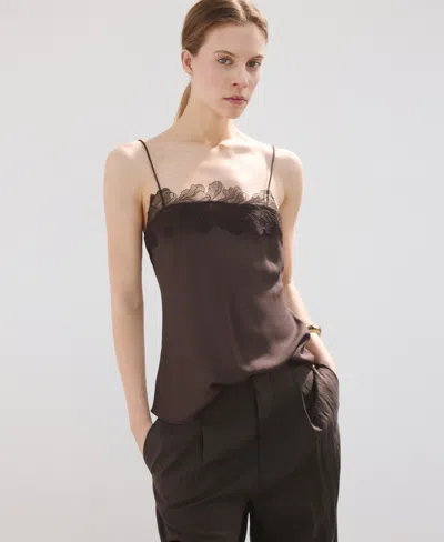 Mango Women's Lace Trim Top In Brown