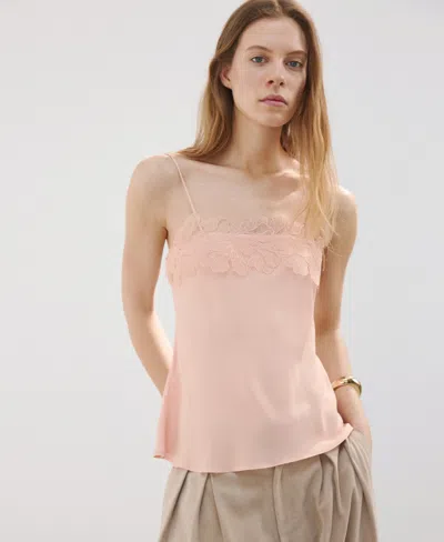 Mango Women's Lace Trim Top In Pink