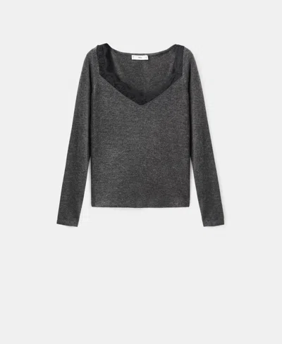 Mango Women's Lace-trimmed Scoop-neck Top In Gray