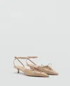 Mango Strappy Pointed Kitten Heels With Lace Up Front In Brown