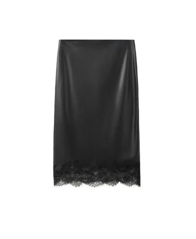 Mango Women's Lace-detail Faux Leather Midi Skirt In Black