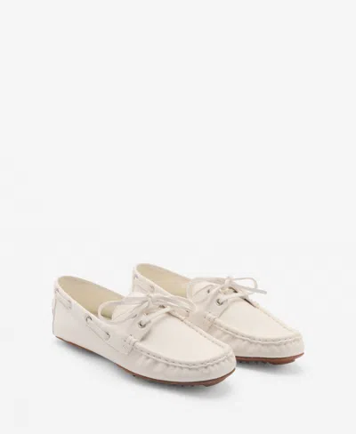 Mango Women's Laces Leather Boat Shoes In White