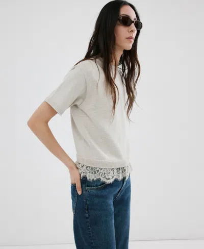 Mango Women's Lace-trim Knit Sweater In White