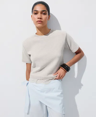 Mango Women's Lace-trim Knit Sweater In Light Pastel Gray