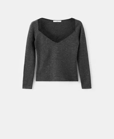 Mango Women's Lace-trimmed Scoop-neck Top In Gray