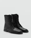 Mango Lace-up Leather Ankle Boots Black In Animal Print