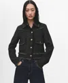 Mango Zip Front Tweed Jacket In Black