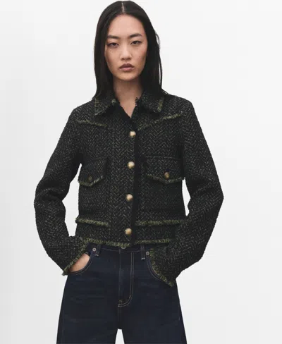 MANGO WOMEN'S LAPEL COLLAR TWEED JACKET
