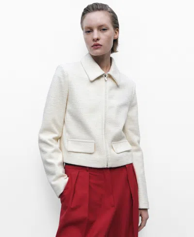 Mango Women's Lapel Cotton Blend Jacket In Ecru