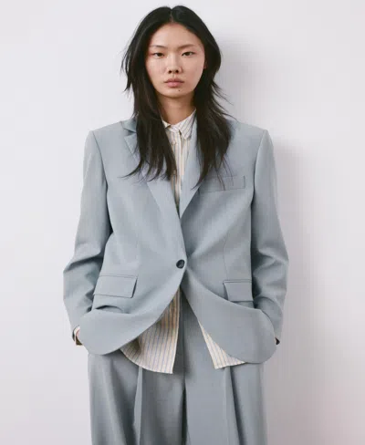 Mango Straight Suit Jacket With Lapel Pockets Blue In Gray