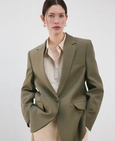 Mango Straight Suit Jacket With Lapel Pockets Green In Brown