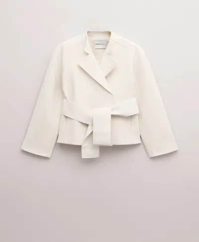 Mango Women's Lapels And Tie Belt Jacket In White