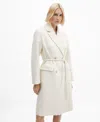 Mango Coat With Lapels And Belt Ecru In Ecru