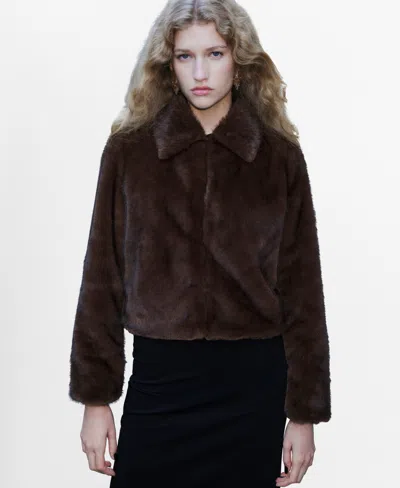 Mango Women's Lapels Faux-fur Jacket In Brown