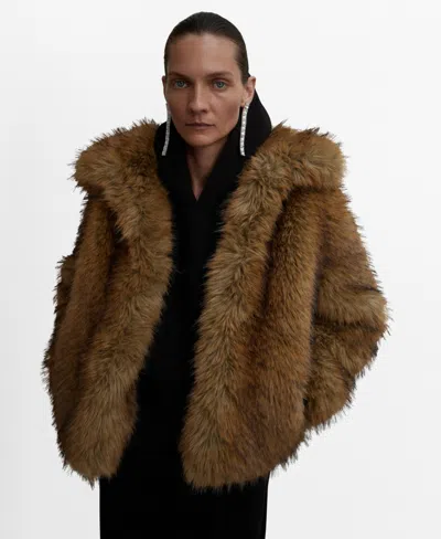 MANGO WOMEN'S LAPELS FUR-EFFECT JACKET