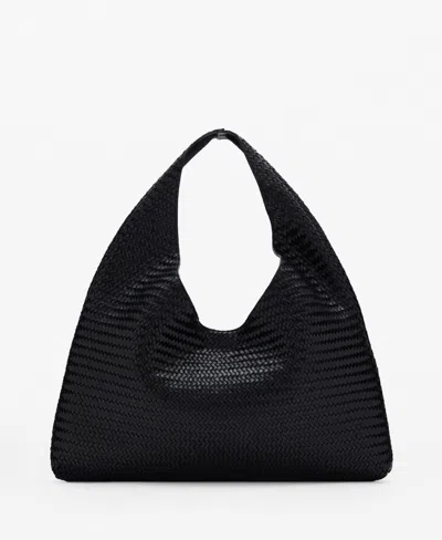 Mango Women's Large Braided Leather Shoulder Bag