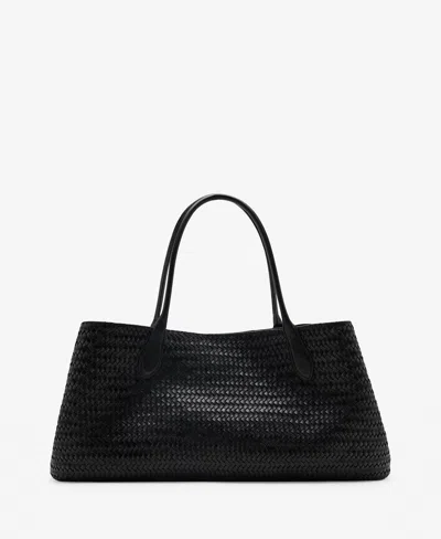 Mango Women's Large Braided Leather Shoulder Bag In Black