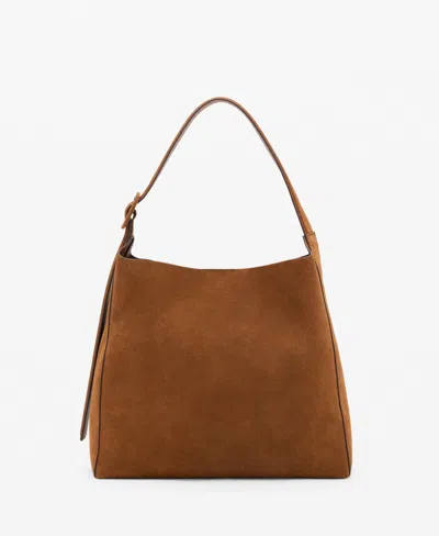 Mango Women's Large Suede Leather Shopper Bag In Brown