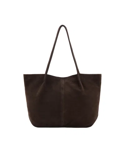 Mango Women's Large Suede Leather Shopper Tote In Brown