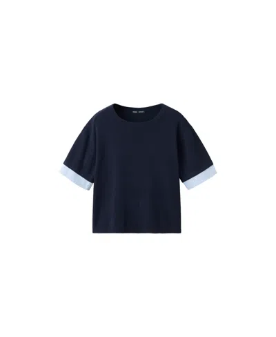 Mango Women's Layered Knit Shirt Crewneck Short-sleeve Sweater In Navy