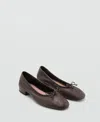 Mango Leather Ballet Flats With Bow Chocolate In Brown
