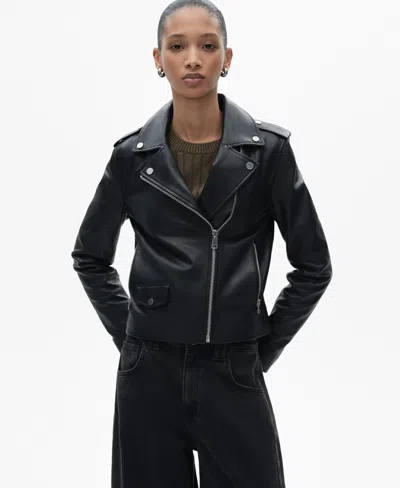 MANGO WOMEN'S LEATHER BIKER JACKET