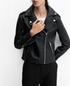 Mango Leather-effect Biker Jacket Black In Black