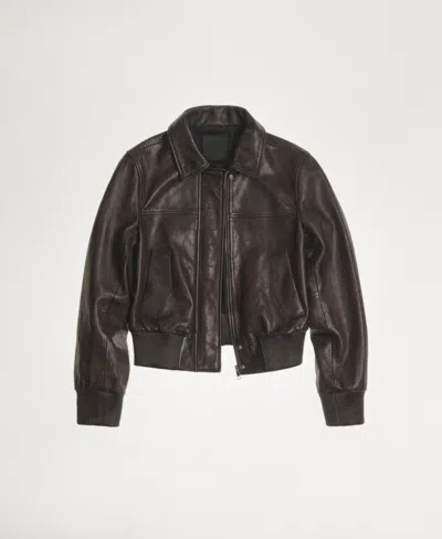Mango Women's Leather Bomber Jacket In Brown