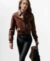 Mango Women's Leather Bomber Jacket In Brown