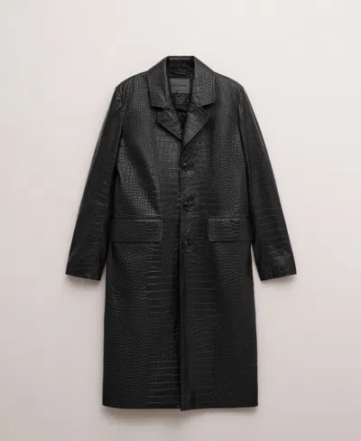 Mango Women's Leather Crocodile-effect Coat In Black